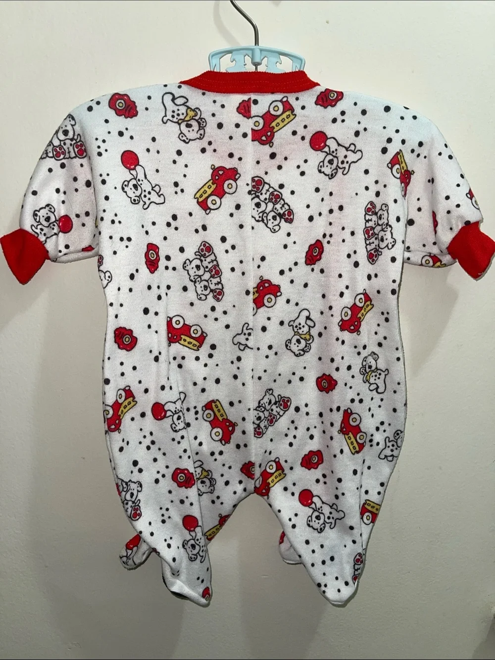 Vintage Buster Brown Footie One-Piece Sleeper Firemen Dalmatians Red Trim Sz 0/3